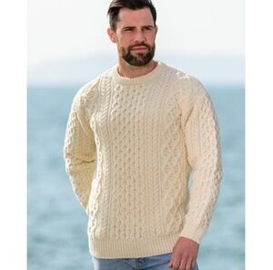 Tara Fashions Aran Cable Knit Heavyweight Wool Fisherman Sweater size‎ Large New